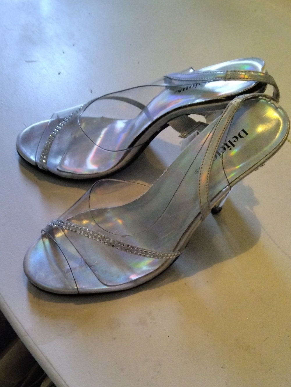 dELiA*s Iridescent Silver Slingback Heels with Clear Straps